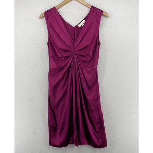 FIUMICELLI Dress M Silk Charmeuse Satin Sheath Mini Ruched Sleeveless Purple